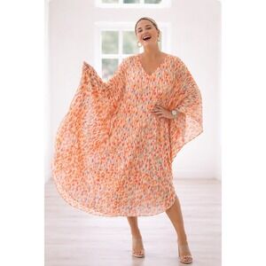 NEW Adrienne Caftan Maxi Dress M/L/XL Boho Resort Cruise Beach Coastal Satin NWT